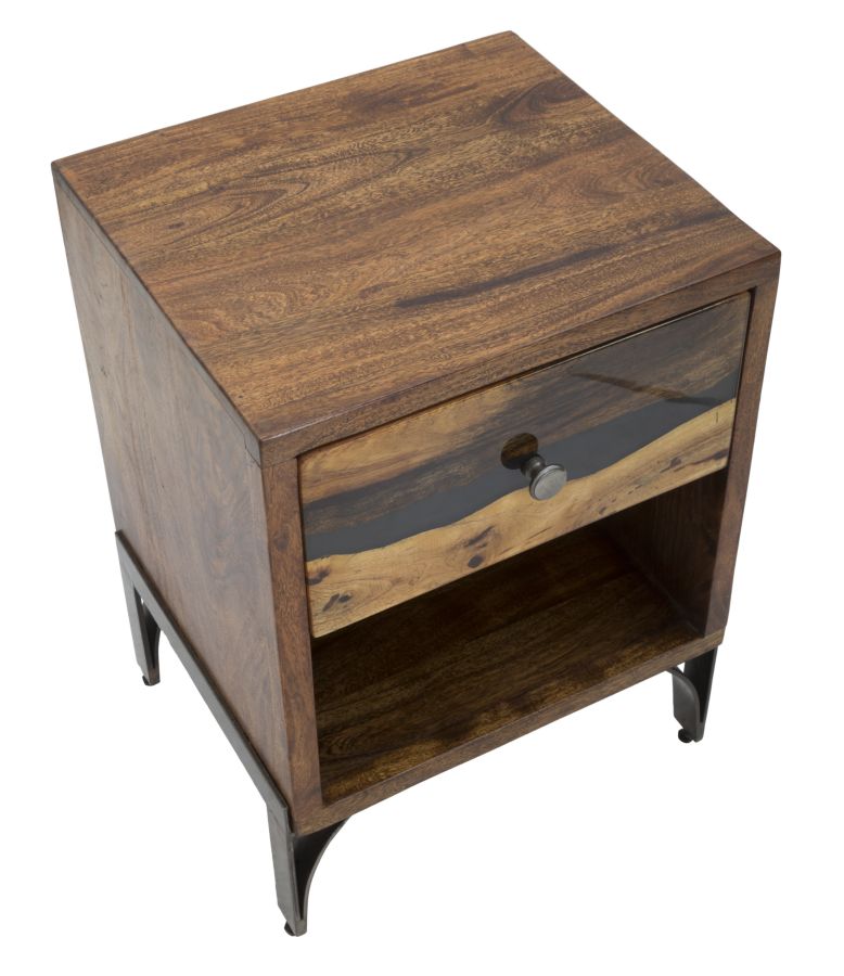 Comodino elegante Mustang in legno di acacia nilotica cm 44x40x60