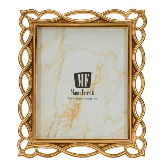 Fotocornice elegante Cornice Wave Cm 28,5X2X33 con misura interna 20X25 cm, finitura oro lucido e design ondulato decorativo.