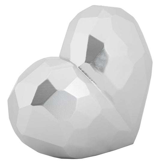 Vaso decorativo a forma di cuore in stile moderno, modello Heart Silver 19X9X18 cm, con superficie sfaccettata e riflessi metallici.