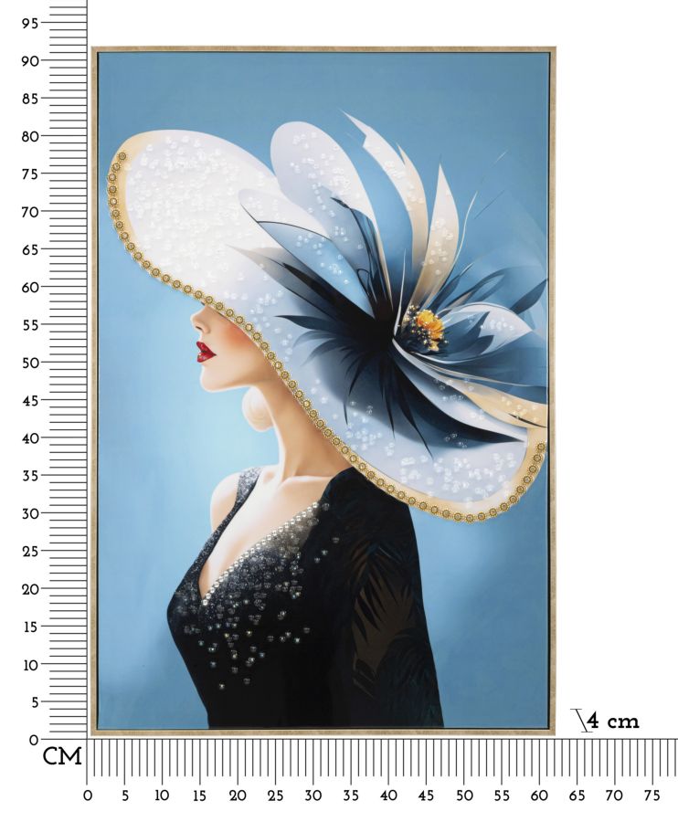 Misure del dipinto su tela laccato Dori C/Cornice Eleganza 62x4x92 cm con scala in centimetri per decorazioni da parete.