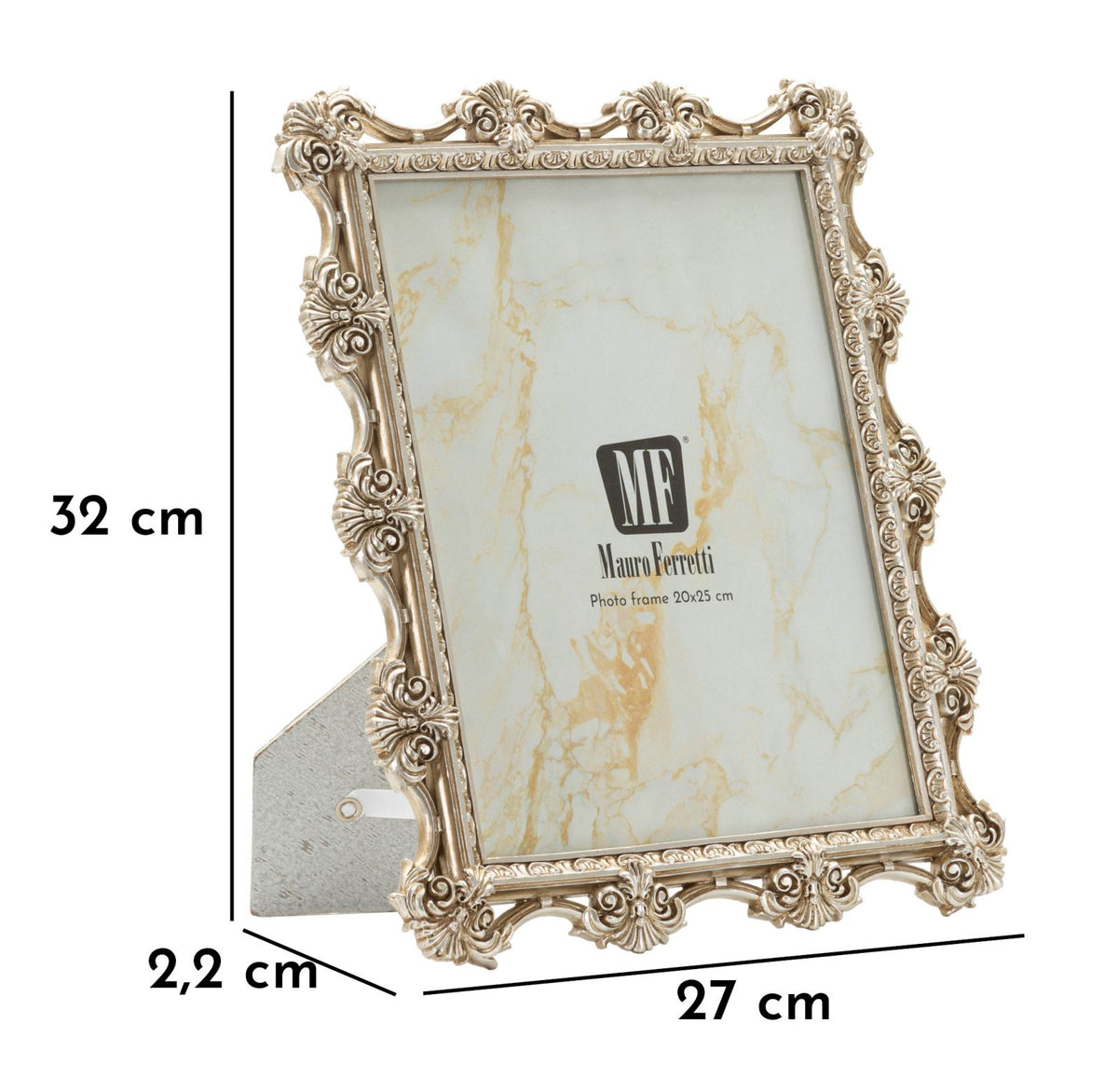 Cornice Florence CM 27X2,2X32 con misure evidenziate, stile barocco decorativo Mauro Ferretti per foto 20x25 cm, ideale per interni classici.