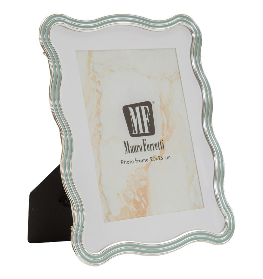 Cornice Elizabeth Celeste in stile mare, cornice decorativa con bordo ondulato in materiali naturali, misura interna 20x25 cm, ideale per foto ricordo.