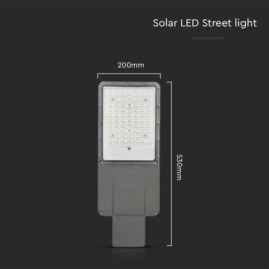 Lampada stradale LED solare con pannello fotovoltaico, dimensioni 200x530mm, illuminazione a 4000K, resistente alle intemperie, SKU: 10228