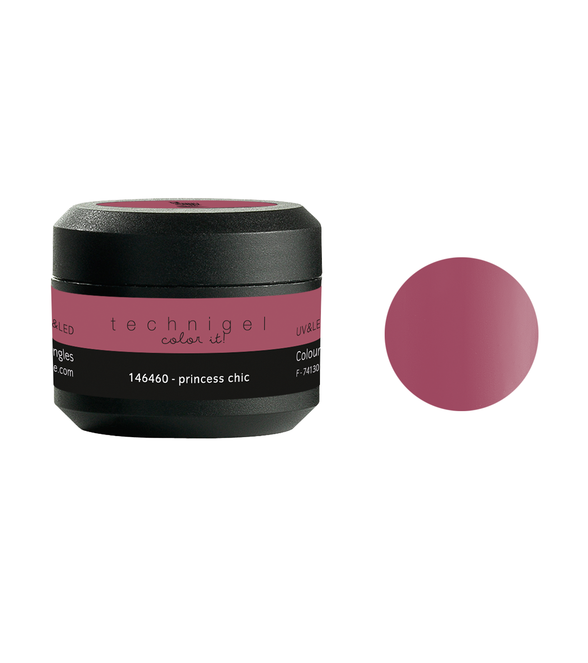 Contenitore di gel UV&LED colorato Peggy Sage Princess Chic, 5g, con etichetta rosa e nero, ideale per manicure semipermanente lucida
