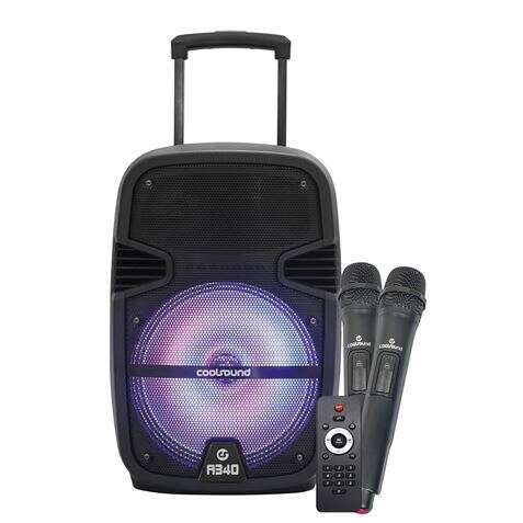 Coolsound A340 Altoparlante Amplificato Bluetooth 250W 8" - USB, Ingresso Mic. Jack 6.3mm - Illuminazione LED - 2 Microfoni Inclusi - Maniglia e Ruote di Trasporto - Telecomando