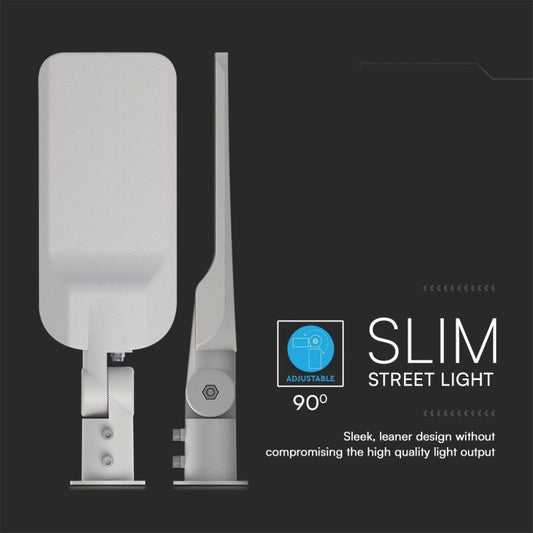 Dettaglio laterale dell'armatura stradale LED 150W Samsung con sensore, design slim e regolabile, ideale per illuminazione esterna