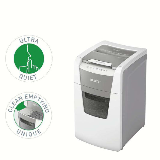 Leitz IQ 150 Autofeed P4 Distruggidocumenti Automatico Taglio a Frammenti P-4 - Alimentazione Automatica 150 Fogli, Manuale 8 Fogli - Vaschetta 44L - Colore Bianco