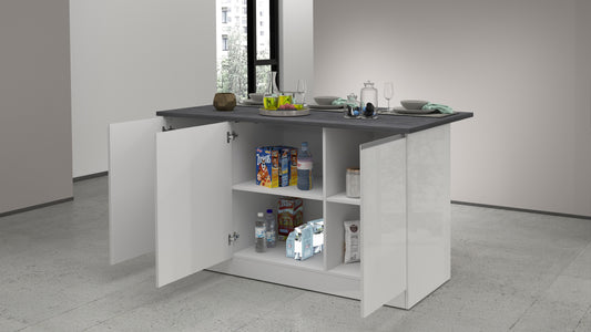 Isola Cucina SOLE 3 Ante – Bianco Lucido/Report, 155x90x90 cm, Made in Italy