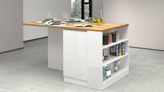 Isola Cucina SOLE 2 Ante – Bianco lucido/Rovere 160x90x90 cm, Made in Italy