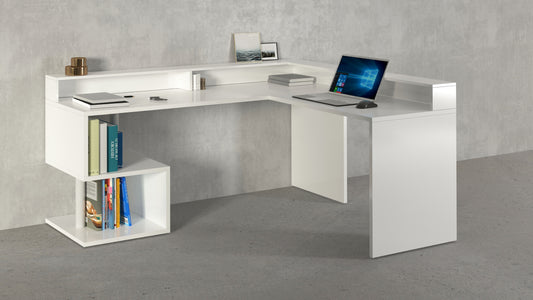 Scrivania a "S" angolare con piano rialzato Dimensioni: 160/180X60X92,5