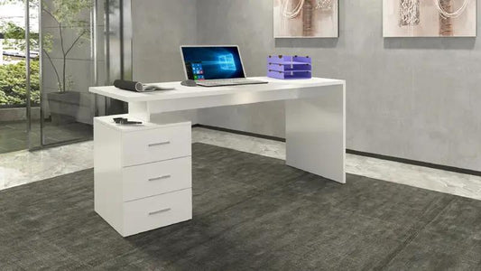 Scrivania New Selina bianca da 160 cm con 3 cassetti, stile moderno e minimal per ambienti professionali