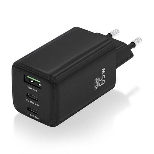 Aisens Caricatore GAN USB-C 65W - Alta Efficienza Energetica - Tecnologia AI per Ricarica Rapida - Protezioni Multiple di Sicurezza - Compatibile con USB-C e USB-A - Ricarica Simultanea di 3 Dispositivi