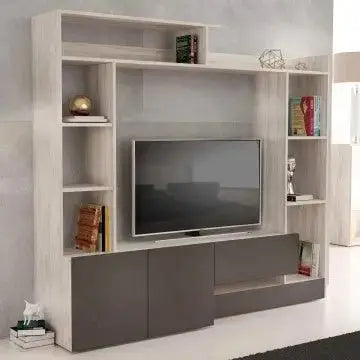 Parete Soggiorno Entry Pino Chiaro e Grigio - Dimensioni: cm 180 x 28/40 x 165 h Pareti Attrezzate Hobby Shop Solution