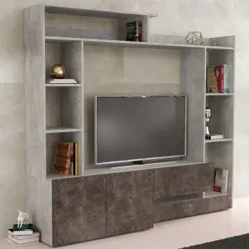 Parete Soggiorno Entry Grigio Cemento e Grigio Scuro: Legno, cm 180x28/40x165 Mobili TV Hobby Shop Solution