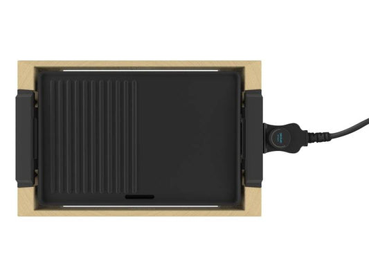 Cecotec Tasty and Grill 2000 Bamboo Black Piastra Elettrica - 2000W - Antiaderente - Struttura Bambù - Termostato - Adatta alla Lavastoviglie - Vassoio Raccogligrasso - 37.5x24.5cm - Colore Legno Chiaro