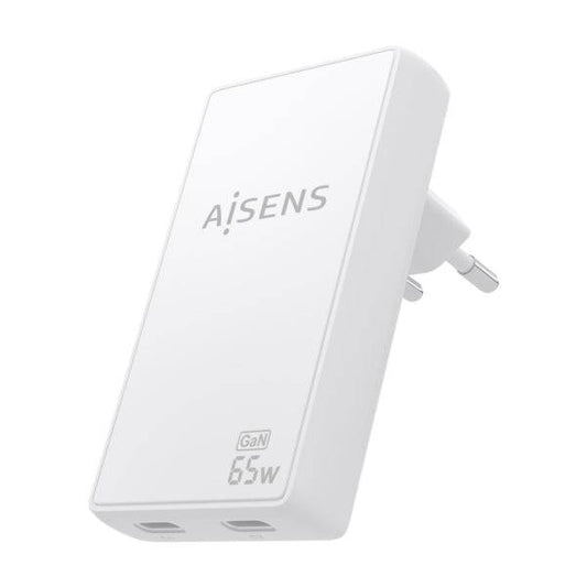 Aisens Caricabatterie GaN Ultra Sottile 65W - 2xUSB-C PD3.0 QC4.0 - Tecnologia AI - Colore Bianco