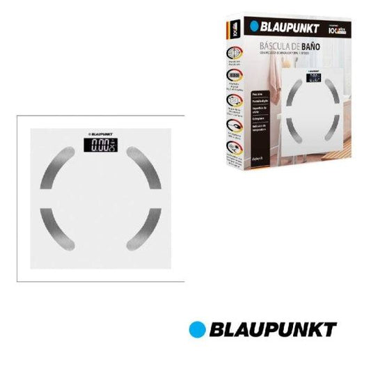 Blaupunkt BP5009 Bilancia da Bagno Digitale Ultrapiatta - 180kg con Vetro Temperato - Sensori Precisione Elevata - Display LCD con Indicatore Temperatura Ambiente - Attivazione Automatica - Colore Bianco