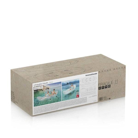 Innovagoods Kayak Gonfiabile per 2 Persone - Pompa Manuale - Supporta fino a 180kg - Include Accessori - Borsa da Trasporto - 2 Pagaie Smontabili - 312x100x51cm - Colore Trasparente e Nero