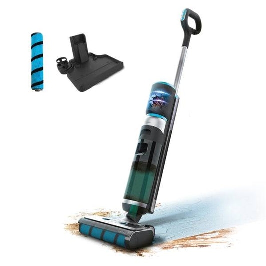 Cecotec FreeGo Wash and Vacuum Mop Elettrico - 250W - Autonomia 35min - Base Autopulizia - 2 Serbatoi da 700ml Separati - Rullo Wet Jalisco - Display Digitale - Colore Nero e Blu