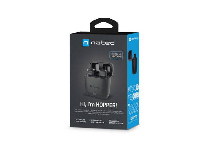 Natec Hopper Lavalier Microfono Wireless Connettore Lightning - Alta Sensibilità - Frequenza Fino a 48 kHz