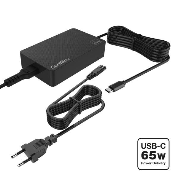 Coolbox NB65 Caricabatterie da Parete GaN 65W - USB-C - PD3.0 per Ricarica Rapida Intelligente - Selezione Automatica della Tensione - Colore Nero