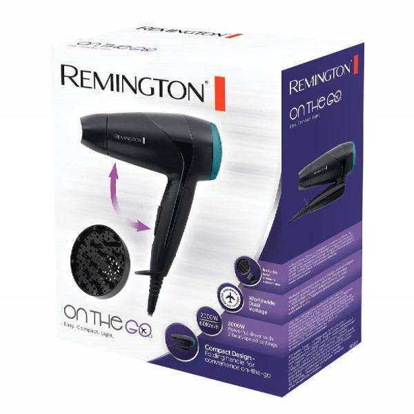 Remington On The Go Asciugacapelli da Viaggio 2000W - Leggero e Maneggevole - 2 Temperature 2 Velocità - Voltaggio Universale