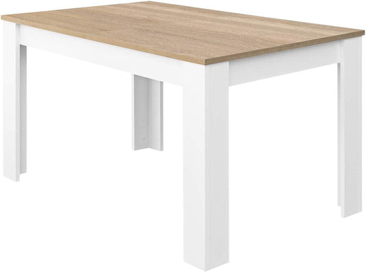 Tavolo bianco lucido 90x140 cm in stile nordico con finitura in rovere Canadian. Design compatto e moderno per interni.