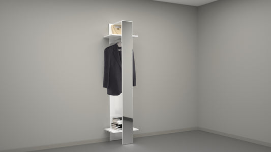 Appendiabiti elegante bianco lucido con specchio e ripiani Kompact