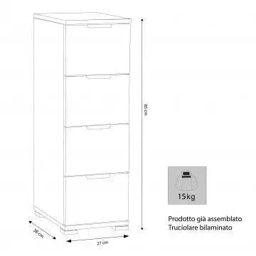 Cassettiera 4 Cassetti Naturale - Dimensioni: cm 27 x 38 x 85 h Cassettiere Hobby Shop Solution