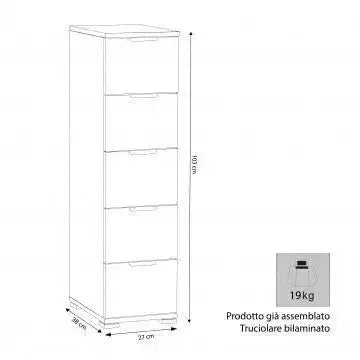 Cassettiera 5 Cassetti Naturale - Dimensioni: cm 45 x 38 x 85 h Cassettiere Hobby Shop Solution