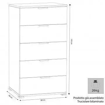 Cassettiera 5 Cassetti Naturale - Dimensioni: cm 60 x 38 x 103 h Cassettiere Hobby Shop Solution