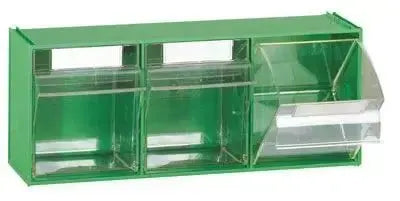 Cassettiera MADIA5 verde con 3 cassetti trasparenti, perfetta per ordine attrezzi, struttura compatta e modulare per uso professionale.