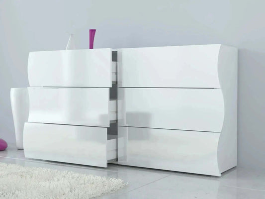 Comò Moderno 6 Cassetti Onda Bianco Lucido Comodini Italy Web forniture