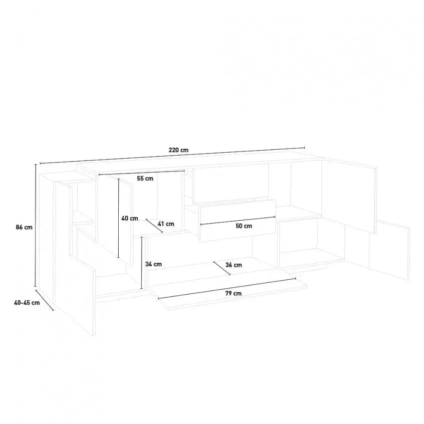 Credenza moderna NEW CORO con ante battenti, ribalta, cassetti, in bianco acero pereira Credenze Italy Web forniture
