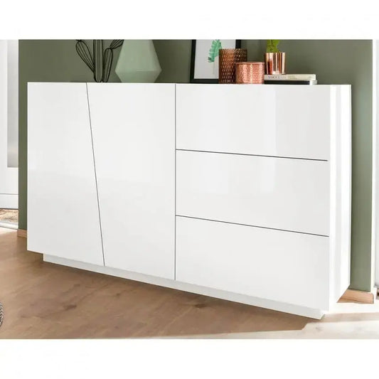 Credenza moderna VEGA con 2 ante battenti e 3 cassetti, bianco lucido 140 Credenze Italy Web forniture