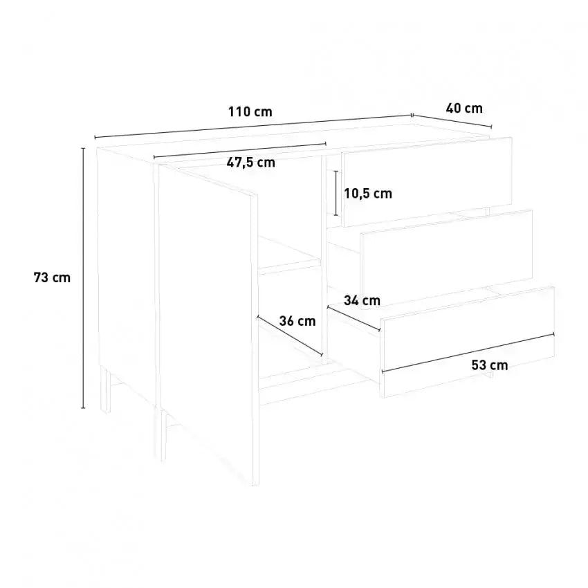Credenza Moderna 1 Anta + 3 Cassetti Metis con Piede in Metallo Antracite Laccato Credenze Italy Web forniture