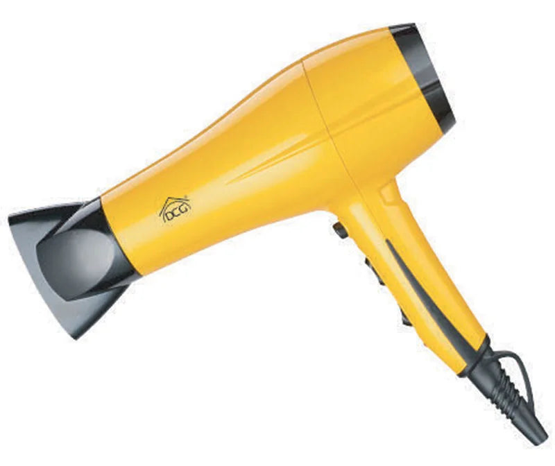 Asciugacapelli con diffusore 2200W giallo, potente e versatile, con 2 velocità e funzione aria fredda per uno styling professionale.