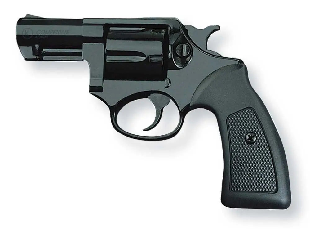 Pistola revolver a salve calibro 380 / 9mm RK con corpo in zama, finitura nera lucida, impugnatura antiscivolo, 5 colpi, ideale per addestramento