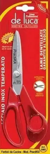 Forbici cucina lama dentellata Hobby Shop Solution in acciaio inox temperato, confezione blister rosso, ideale per taglio alimenti.