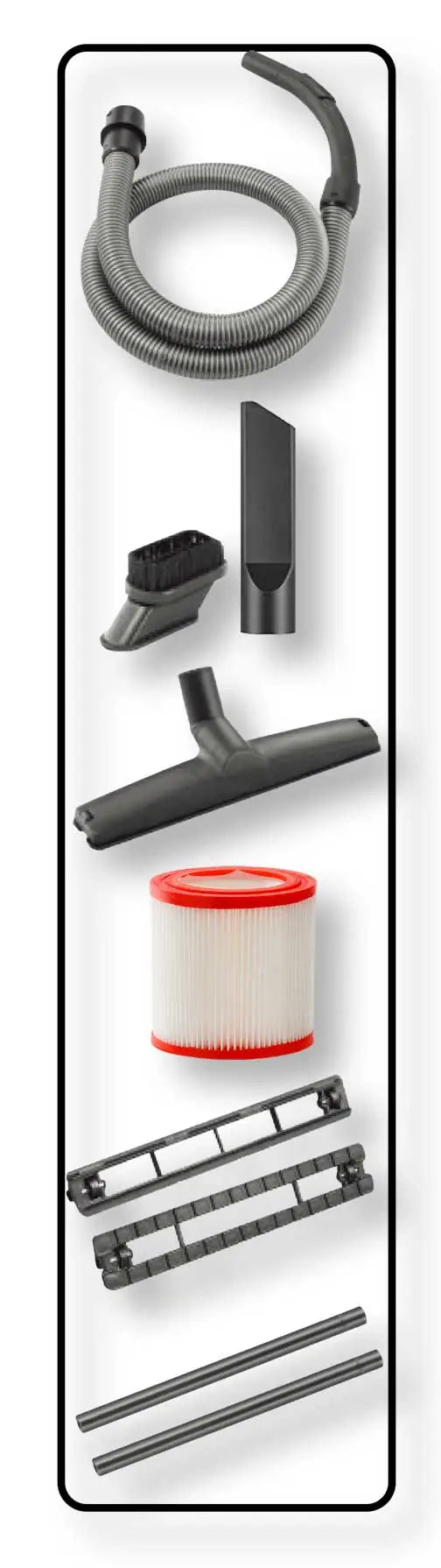 Set di accessori per aspirapolvere industriale con tubo flessibile, bocchetta, filtro, spazzola, e tubi in metallo, compatibili con aspirapolvere wet & dry