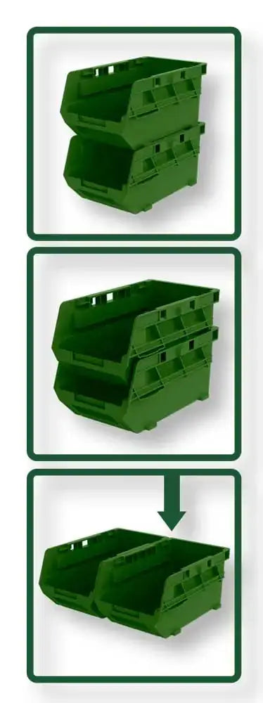 Set 6 contenitori sovrapponibili in plastica PP mostrati in diverse configurazioni di impilaggio per ottimizzare lo spazio domestico.