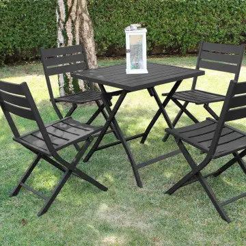 Set da giardino con sedie pieghevoli Alabama in alluminio antracite e tavolo coordinato, perfetto per spazi esterni.