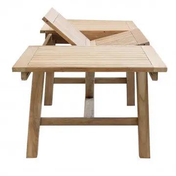 Dettaglio del meccanismo di estensione del Tavolo Mirage in teak, che permette di passare da 160 cm a 240 cm di lunghezza.