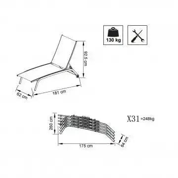 Lettino Itaca Impilabile: Alluminio Bianco, Textilene Imbottito Ecru', cm 194x71x83 Sdraio da giardino Hobby Shop Solution