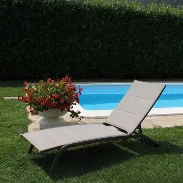 Lettino Itaca Impilabile: Alluminio Taupe, Textilene Imbottito Ecru', cm 194x71x83 Sdraio da giardino Hobby Shop Solution