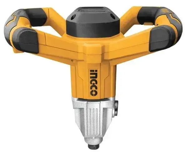 Miscelatore pro 1400W con accessori Ingco, corpo in alluminio e impugnature ergonomiche, ideale per edilizia e fai da te.