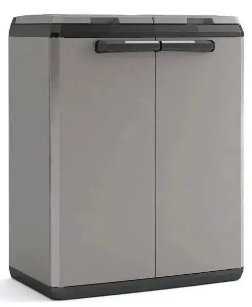 Mobile Split Recycling System, 68x39x85 cm, con coperchi e sportelli frontali chiudibili. Ideale per 2 sacchi da 110L, adatto anche per bombole gas.