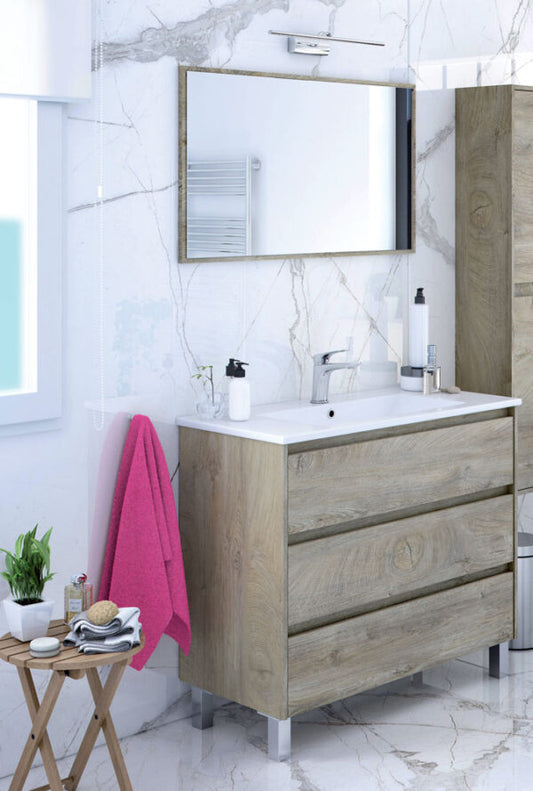 Mobile Bagno Dakota 100x45x86h con 3 Cassetti in Rovere Alaska Componenti di arredo bagno Hobby Shop Solution