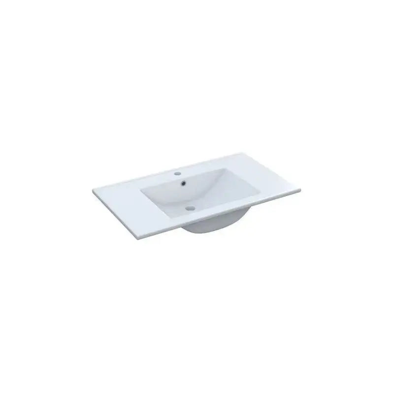 Lavello in ceramica bianca compatibile con il mobile bagno sospeso in rovere nordico da 80 cm, ideale per un design moderno e pratico.