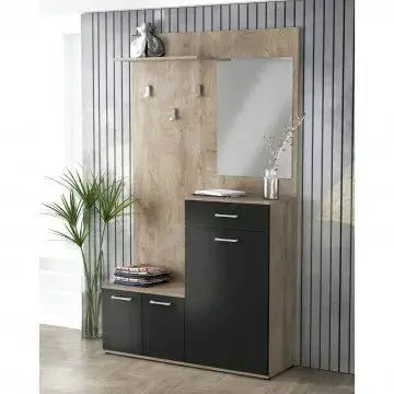 Mobile per Entrata Smeraldo Rovere Chiaro e Antracite, cm 115x35x197 Cassapanche e panche per ingressi Hobby Shop Solution